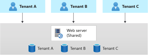 Diagram som visar olika databaser för varje klientorganisation.