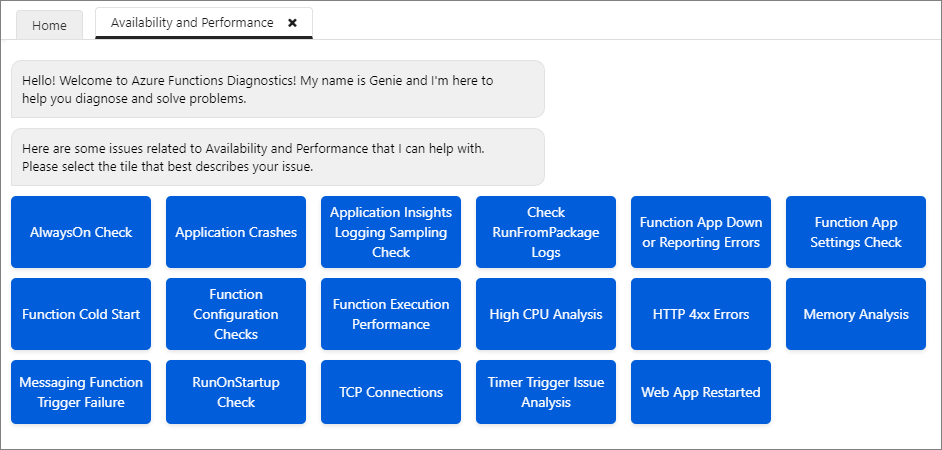 Genie är Azure Functions diagnostikgränssnitt.