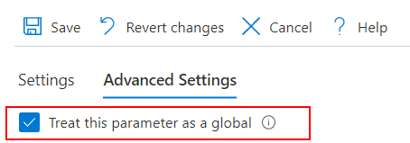 Skärmbild som visar inställningen av globala parametrar i en arbetsbok.