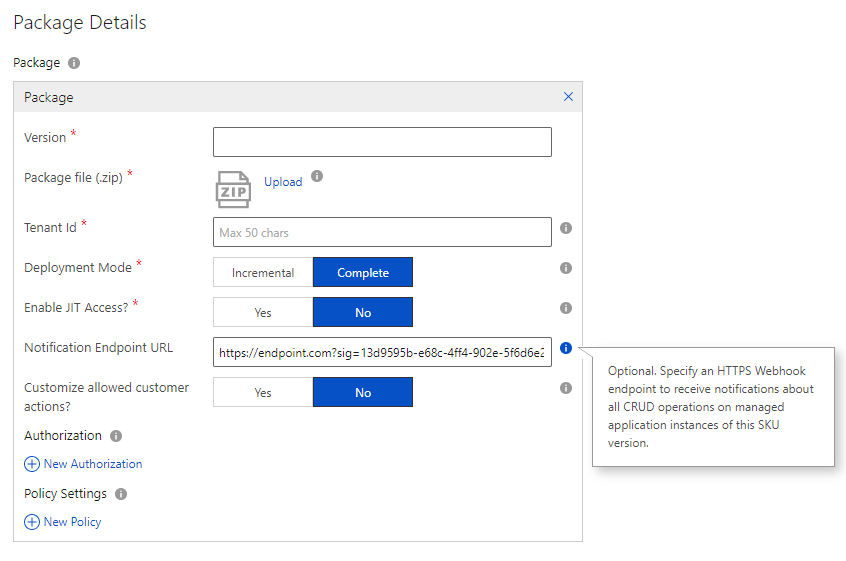 Skärmbild av meddelanden om hanterade Azure Marketplace-program i Azure-portalen.