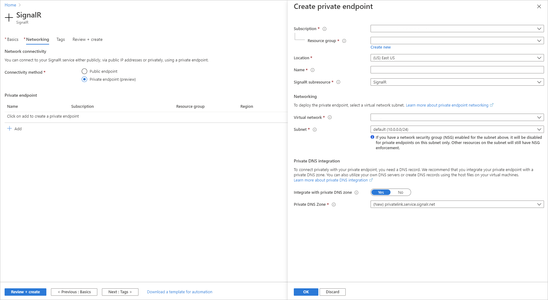 Create Azure SignalR Service - Add private endpoint