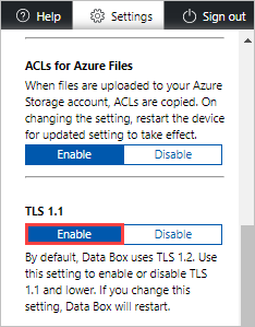 Skärmbild av Aktivera TLS 1.1