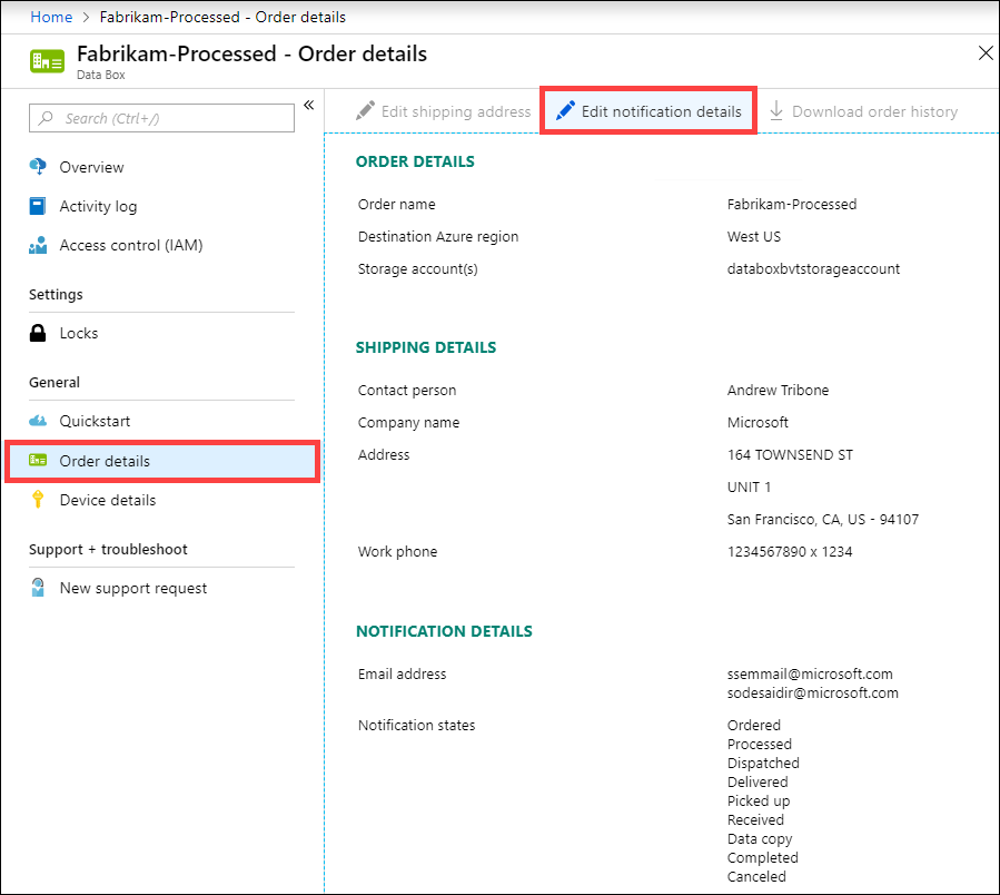 Redigera meddelandeinformationskommandot i Orderinformation