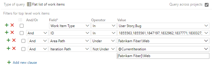 Skärmbild av Power Query-redigeraren, arbetsobjekt som flyttats från en sprint