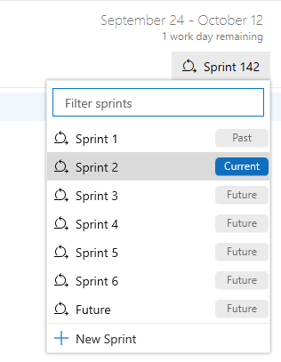 Skärmbild som visar hur du väljer en sprint. 