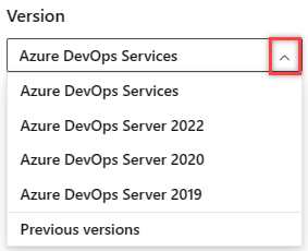 Välj en version från Azure DevOps Innehållsversionsväljare.