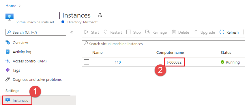 Vm-skalningsuppsättningsinstanser i Azure-portalen.