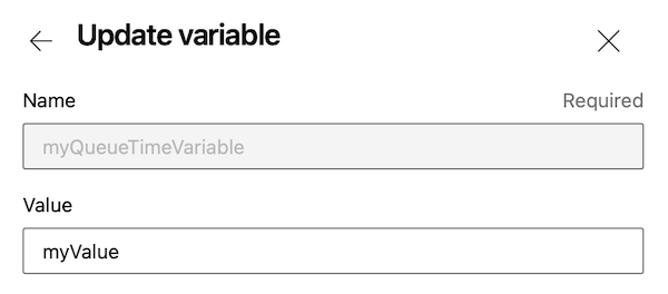 Skärmbild av uppdatering av värdet för en kötidsvariabel.