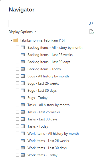 Skärmbild som visar dialogrutan Navigatör där du kan välja vilka data som ska hämtas till Power BI Desktop.