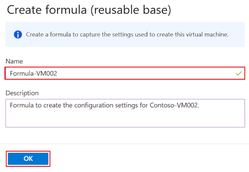 Skärmbild som visar hur du konfigurerar formeln från en befintlig virtuell dator i DevTest Labs.