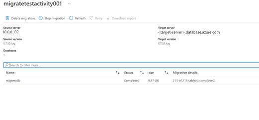 Skärmbild av migreringsstatus.