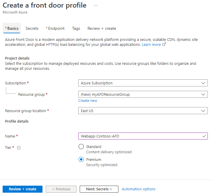 Skapa Front Door-profil