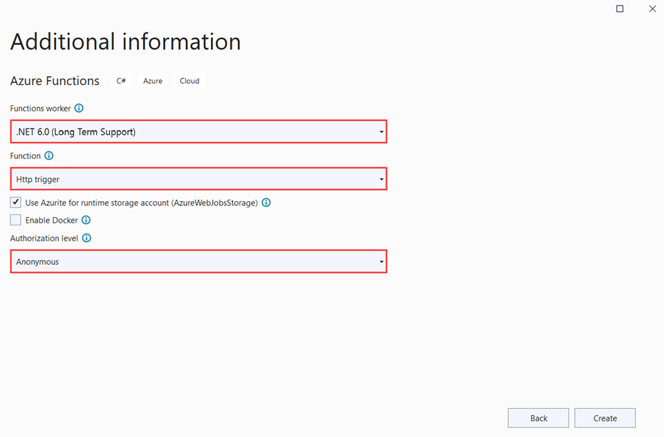 Projektinställningar för Azure Functions