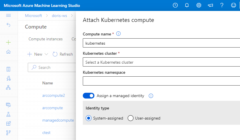 Skärmbild av inställningar för utvecklarkonfiguration av Kubernetes-kluster.