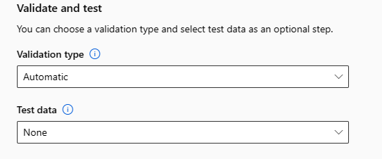 Skärmbild som visar hur du väljer valideringsdata och testar data i studion.