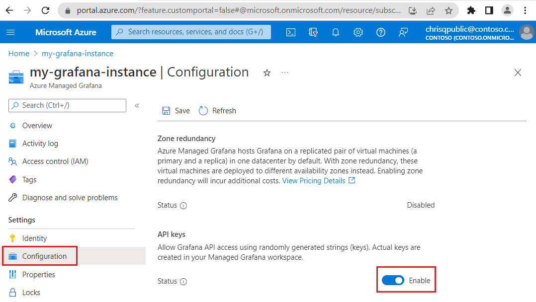 Screenshot of the Azure platform. Enable API keys.