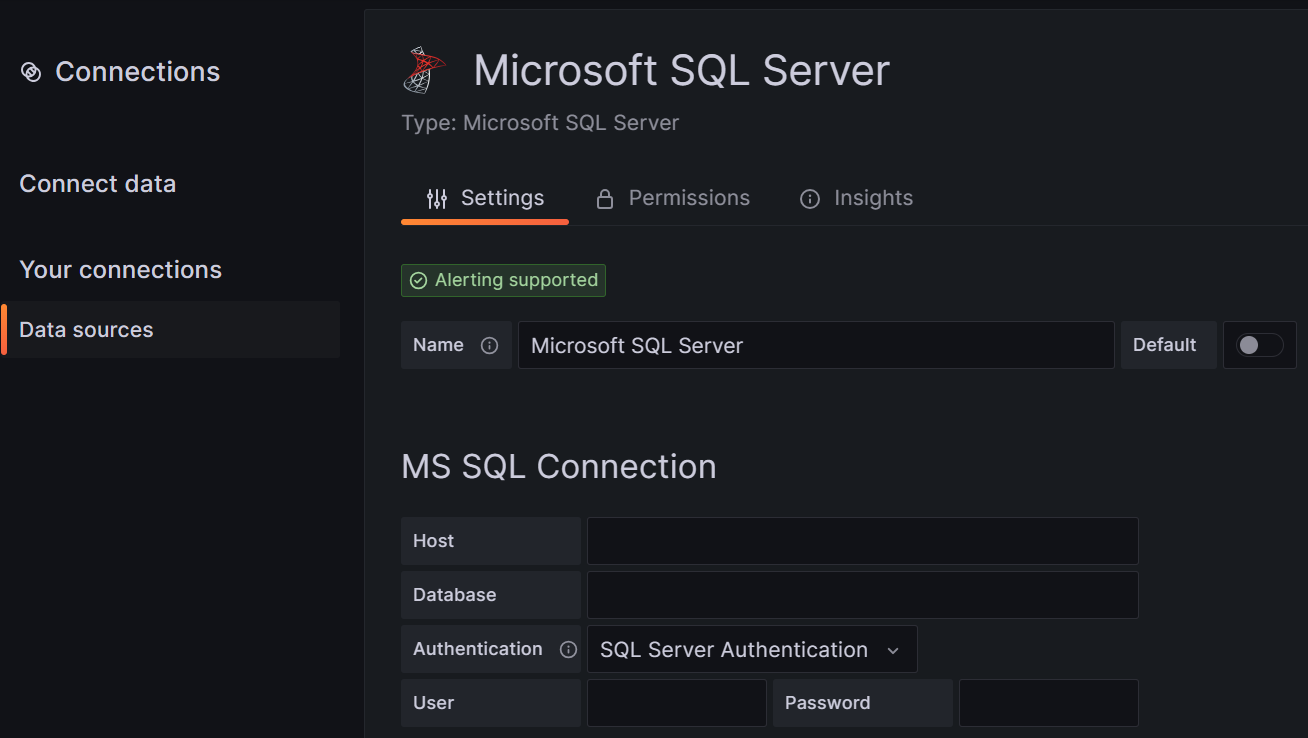 Skärmbild av sidan Lägg till datakälla i Grafana.