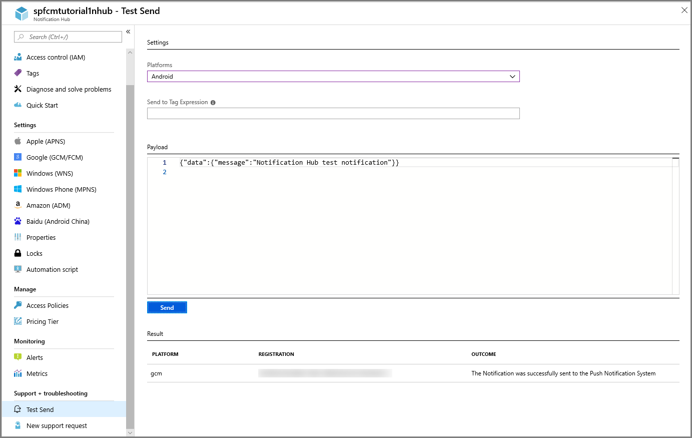 Azure Notification Hubs – Prova att skicka