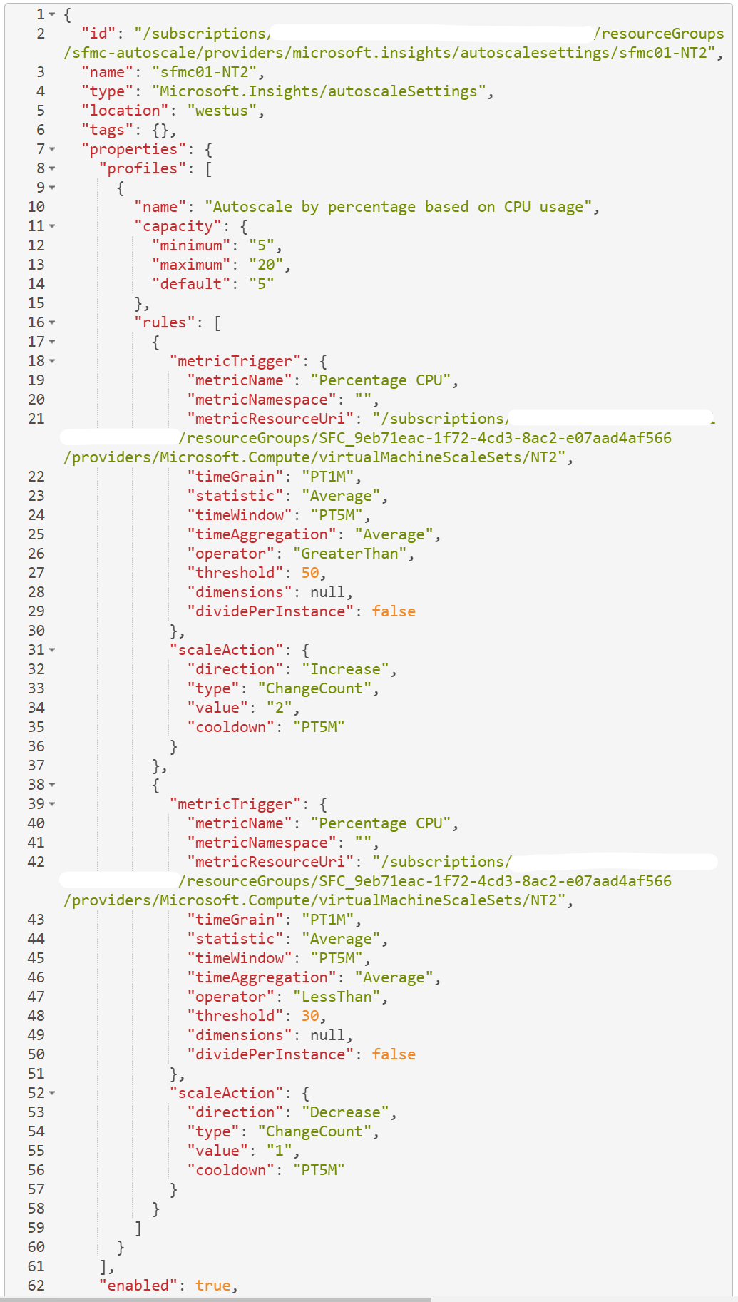 Autoskalningsinformation för Azure Resource Explorer-exempelnodtyp