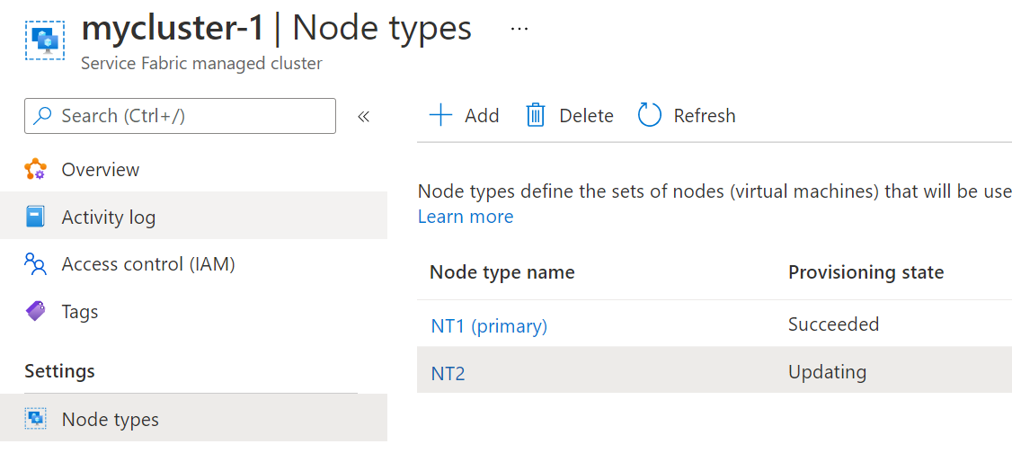 Exempel som visar en uppdatering av nodtyp