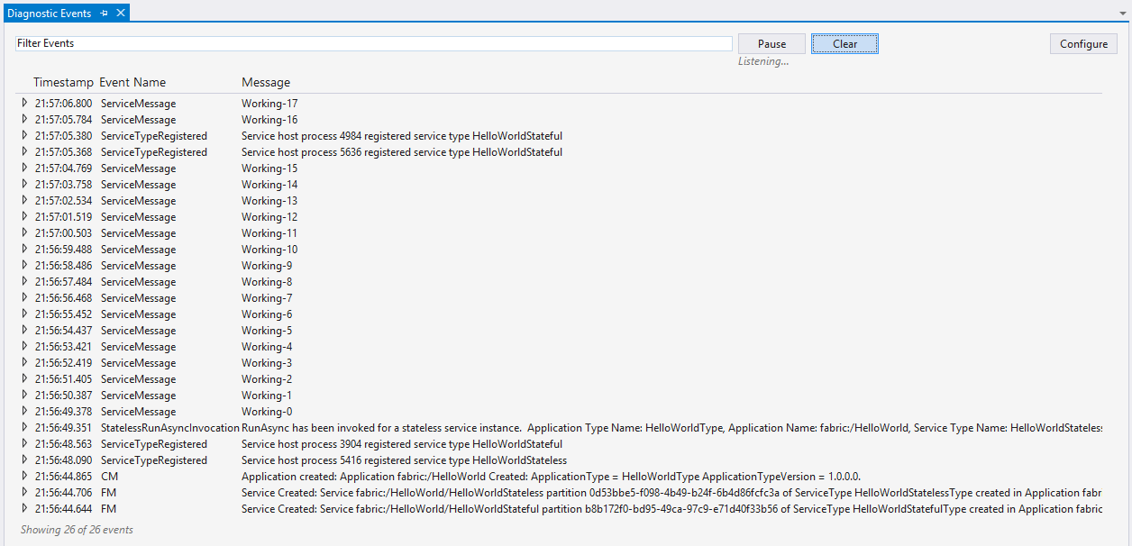 Visa diagnostikhändelser i Visual Studio