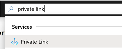 Visar sökning i Azure Portal för Private Link Center.