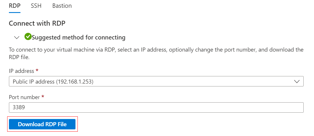 Skärmbild som visar inställningarna för fjärrskrivbord och knappen Ladda ned RDP-fil.