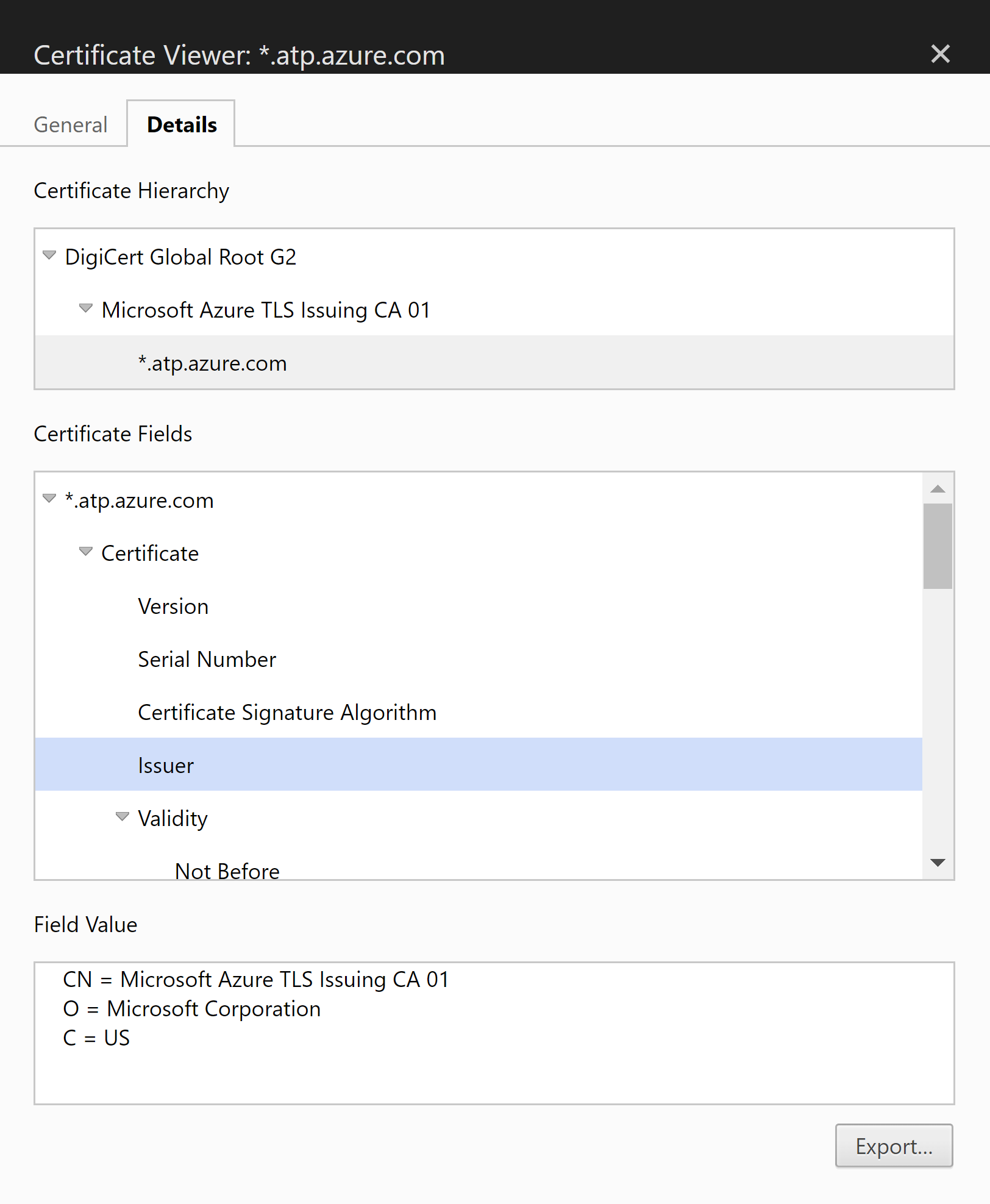 Skärmbild av den nödvändiga certifikatsökvägen.