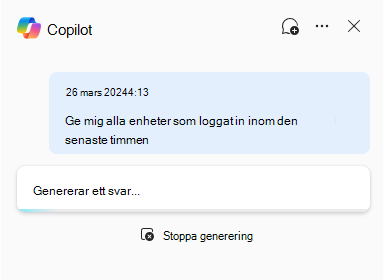 Skärmbild av Copilot for Security i avancerad jakt som genererar ett svar.