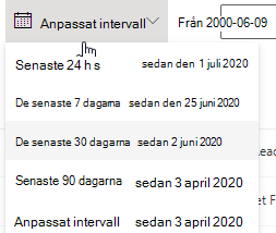 Alternativ för datumintervall för händelsetidslinje.