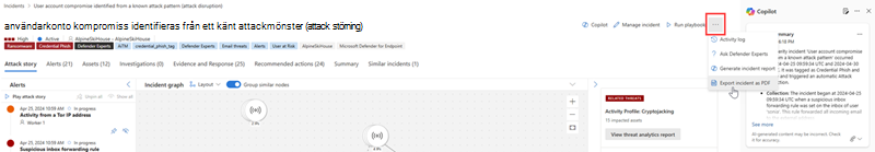 Skärmbild som visar ellipsen Fler åtgärder på incidentsidan.