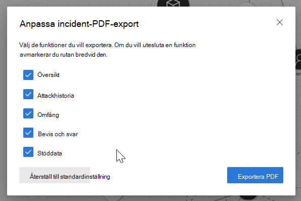 Skärmbild som visar exportincidenten till PDF-alternativet.