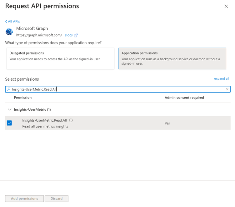 Skärmbild av begäran om API-behörigheter.