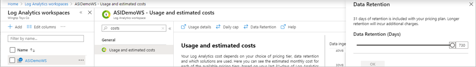 Fönstret Log Analytics-arbetsytor.