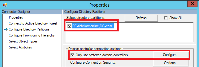 Domänkontrollant som används av Active Directory-anslutningsprogrammet