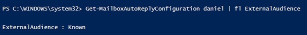 Skärmbild av kontroll av OOF-svarskonfiguration med hjälp av PowerShell.