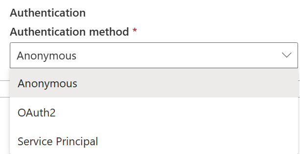 Skärmbild som visar autentiseringsmetoden för SharePoint Online-listan.