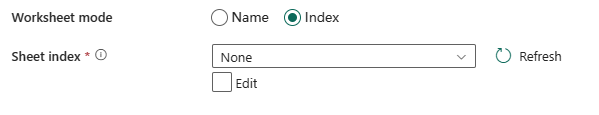 Skärmbild som visar hur du väljer Index under Kalkylbladsläge.