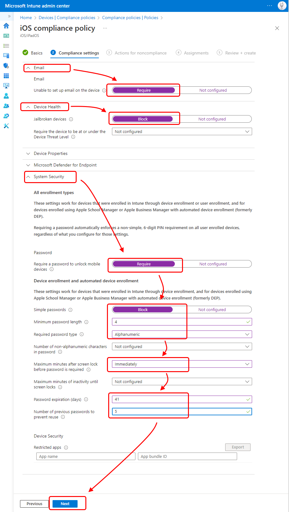 Konfiguration av iOS-efterlevnadsprincipen.