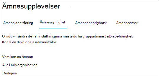 Skärmbild av fliken Ämnessynlighet.