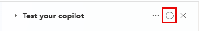 Skärmbild av återställningsknappen för testa copilot-rutan som ser ut som en cirkulär pil.