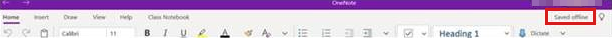 Skärmbild som visar att anteckningsboken har sparats offline.