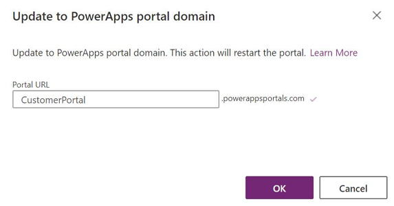 Uppdatera till Power Apps portaldomän – portal URL.