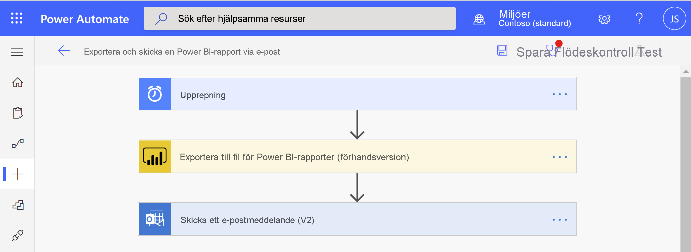 Skärmbild av Power BI Automate-fönstret som visar alternativ för att skapa.