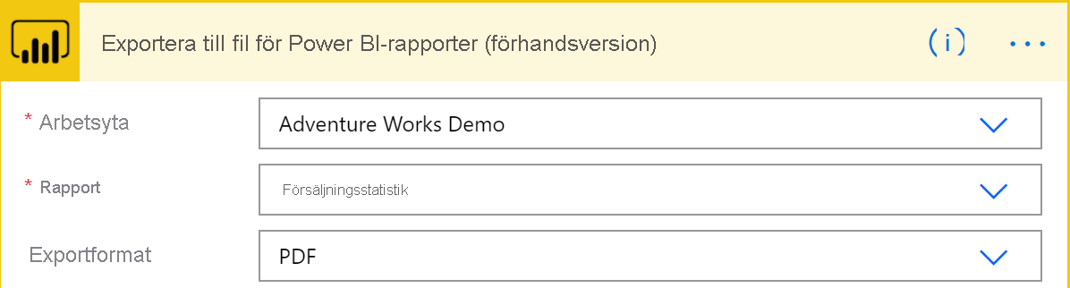 Skärmbild av exporten till filen för Power BI-rapporter.