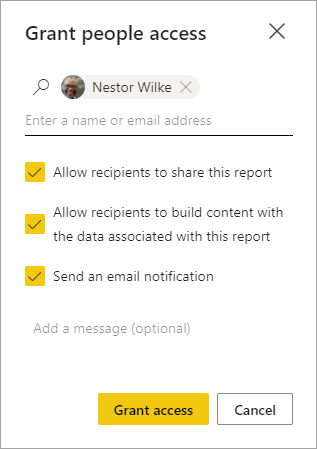 Skärmbild av dialogrutan Bevilja personer rapportåtkomst.