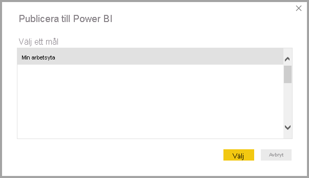 Skärmbild som visar Publicera på Power BI-tjänst.