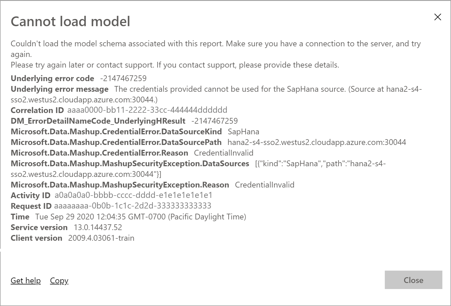 Screenshot of a 'Cannot load model' troubleshooting SSL error window.