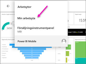 Screenshot shows the breadcrumb menu on an Android tablet with My Workspace called out.