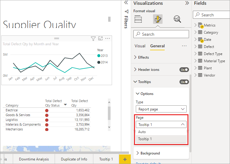 Screenshot of tooltip page selection for manual tooltip.